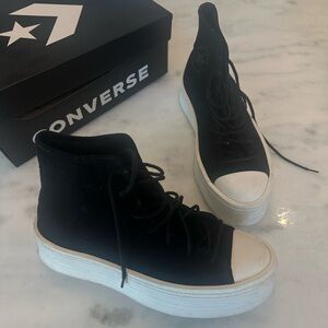 Suede Leather High-Top Platform Converse ( Black & White )